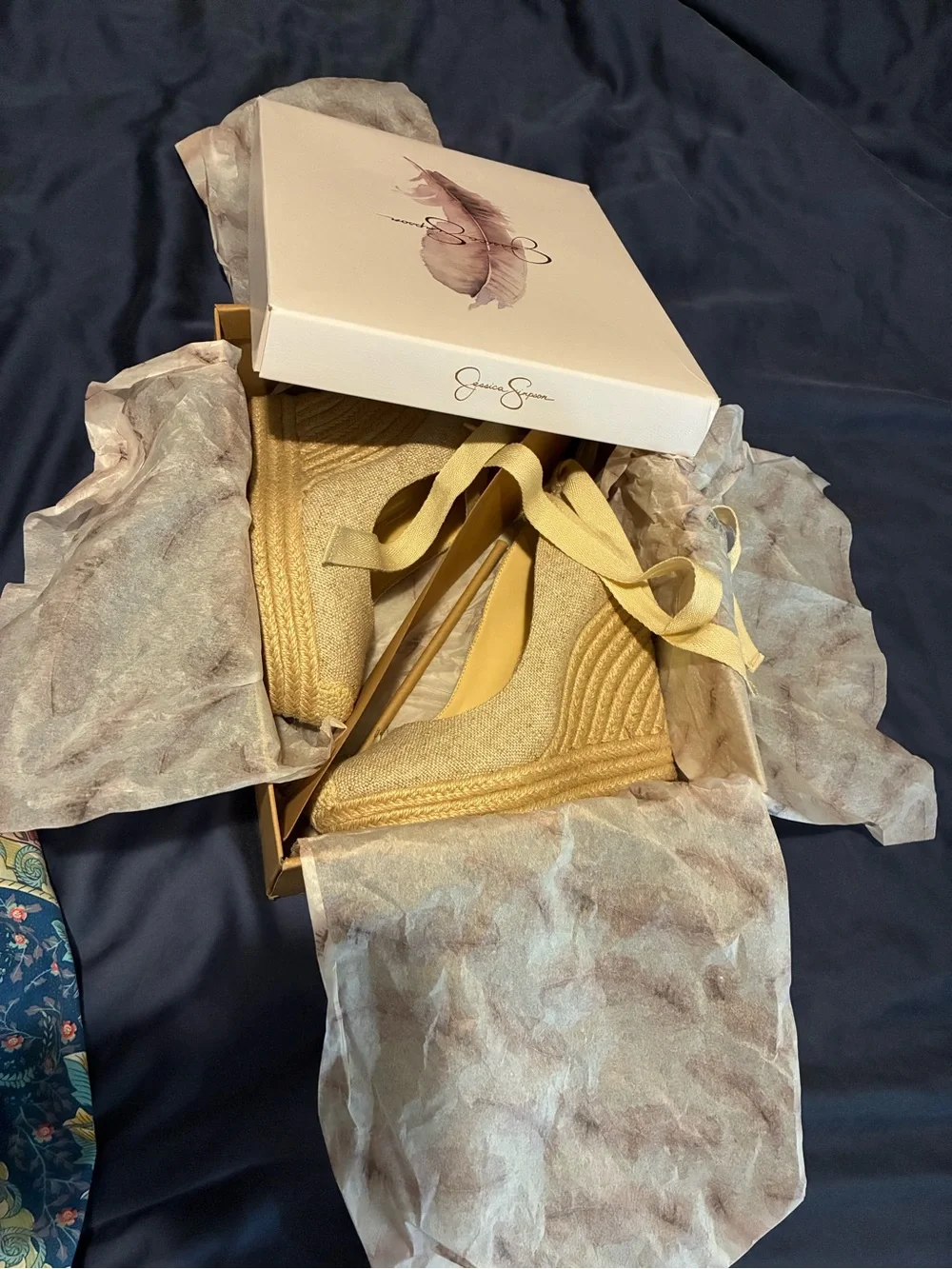 Jessica Simpson Wedge Espadrille Platform Heels with Ankle Tie in Beige